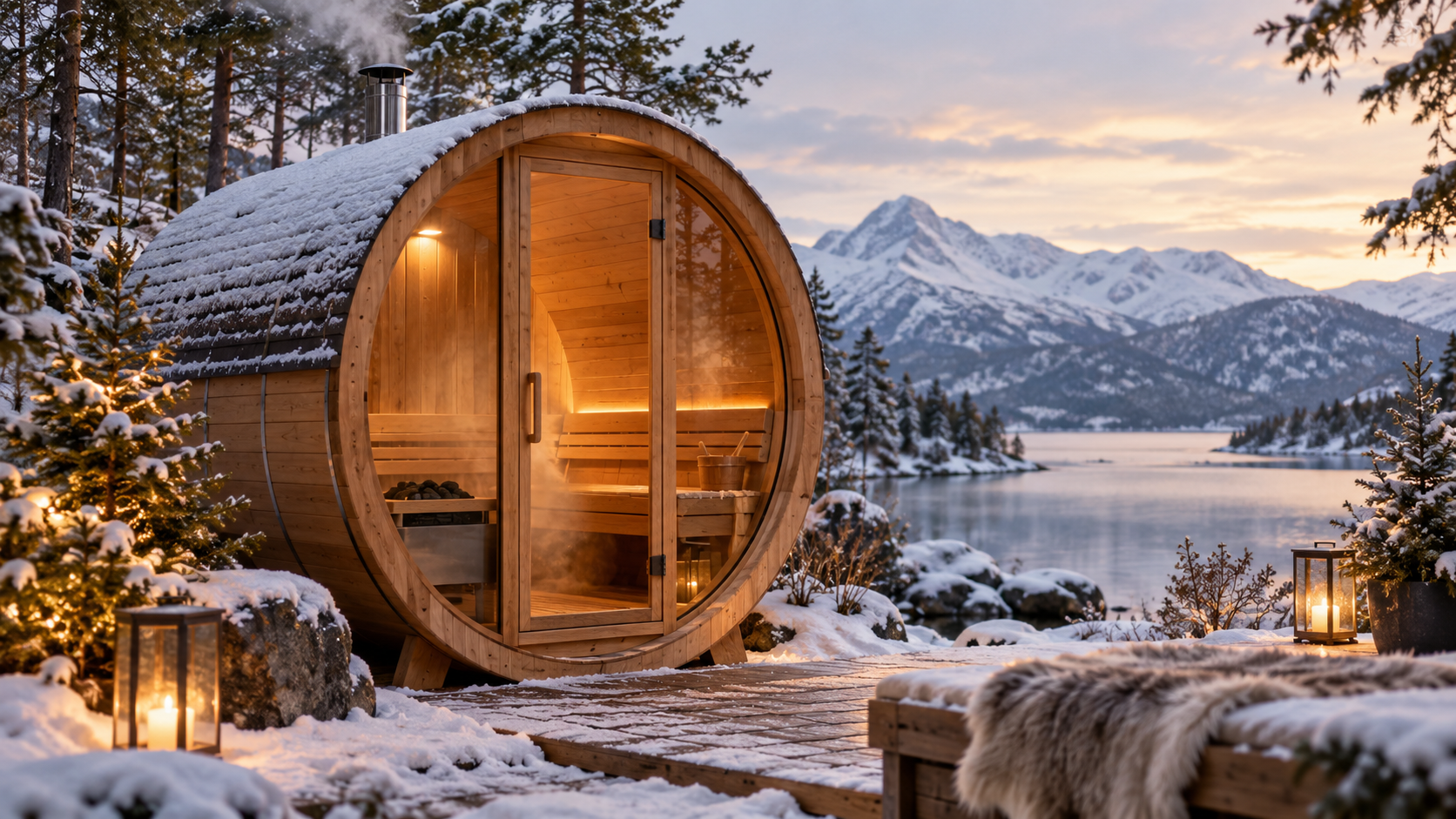 Sauna im verschneiten Garten