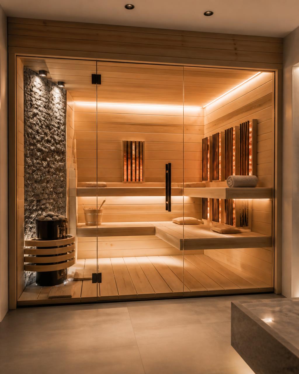 Sauna in einem hellen Wohnbereich