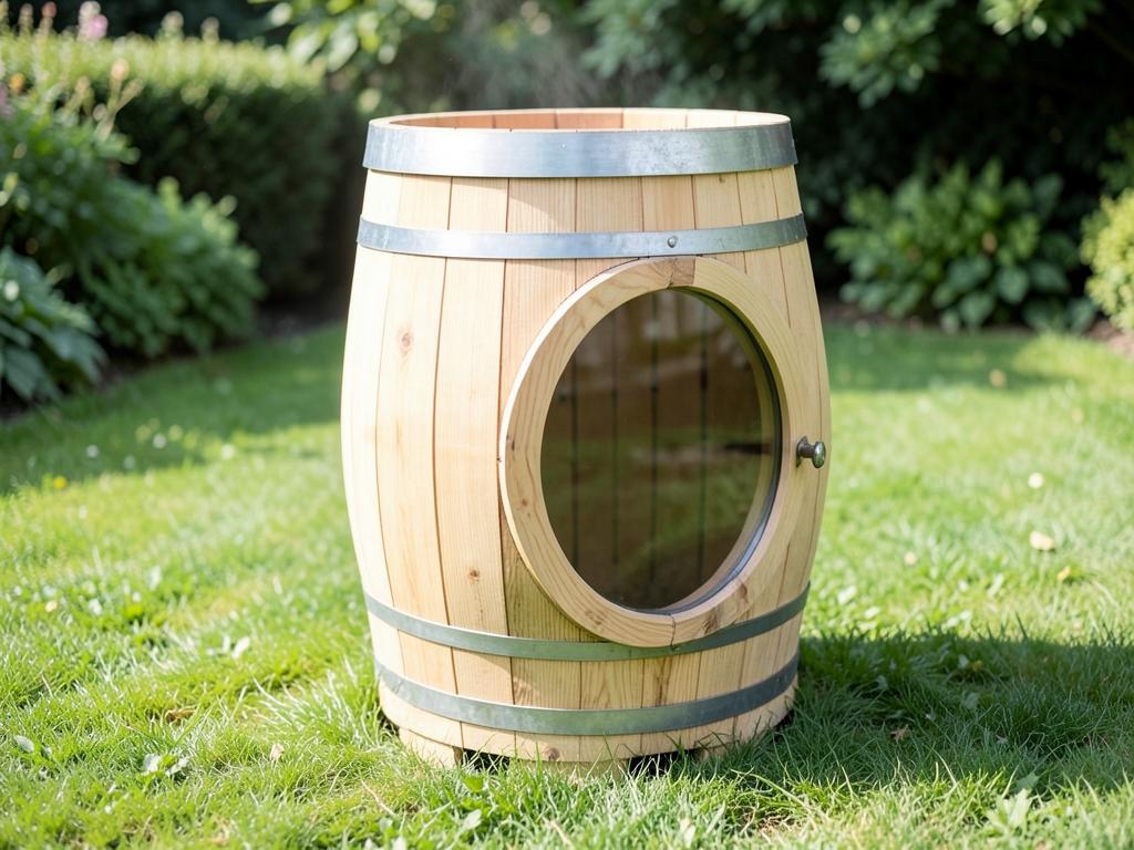 Kleine Fasssauna im Garten