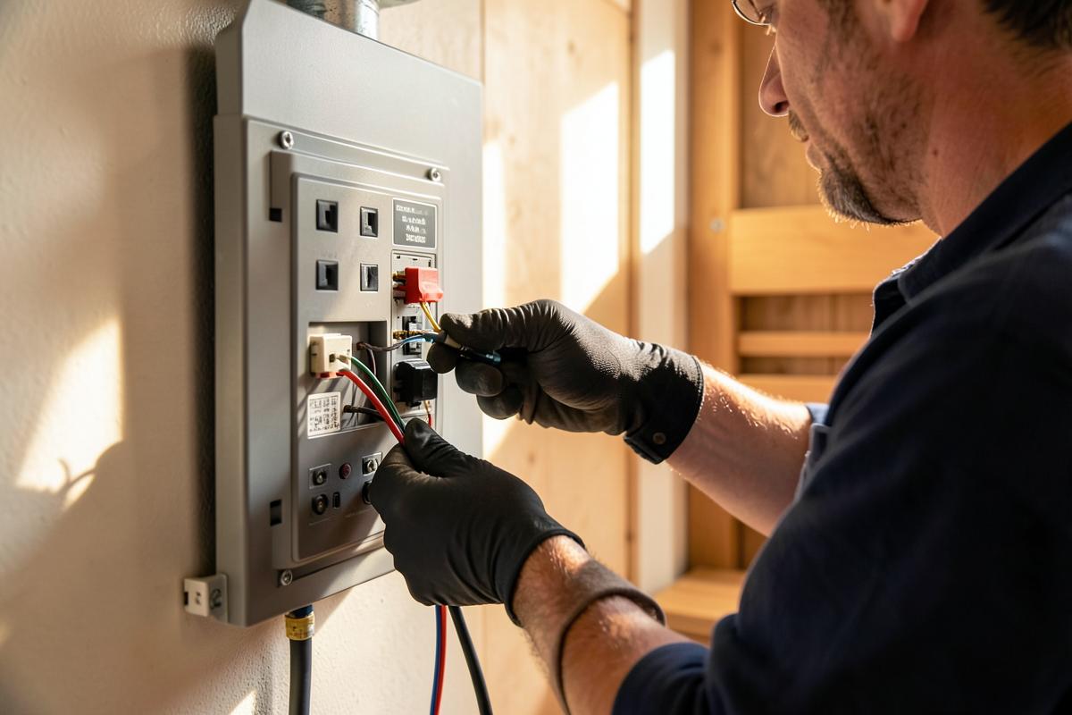 Monteur baut eine Sauna fachgerecht auf